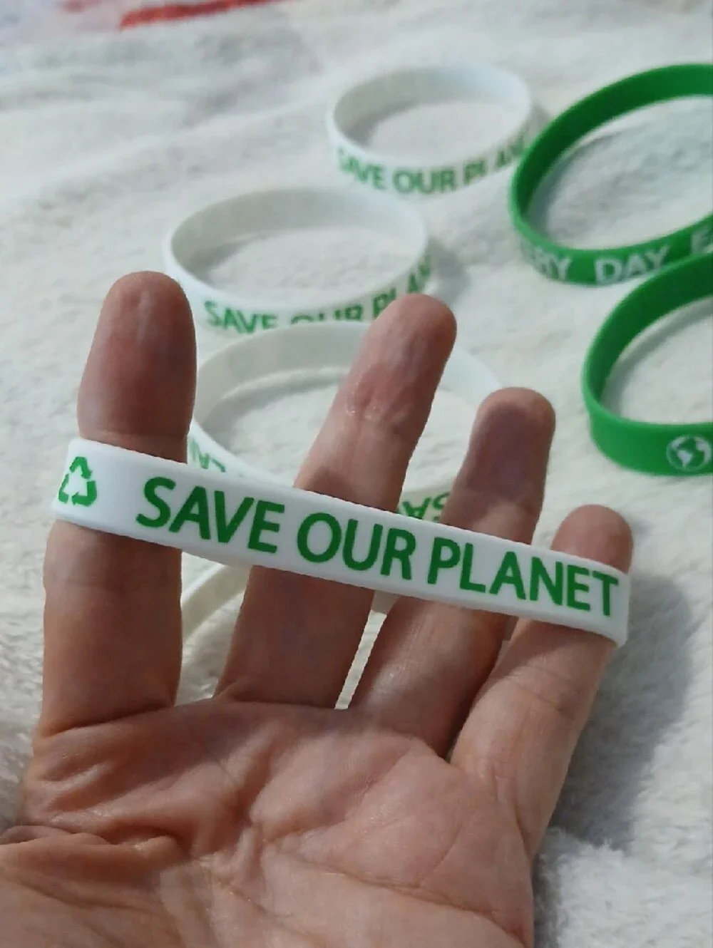 Eco Message Silicone Wristbands - Green & White | Unbranded